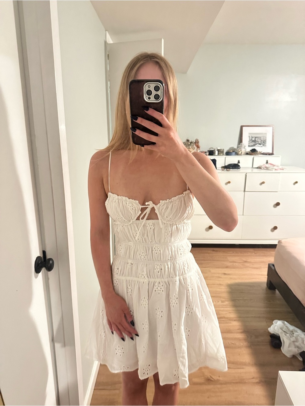Princess Polly White Eyelet Tie-Front Mini Dress